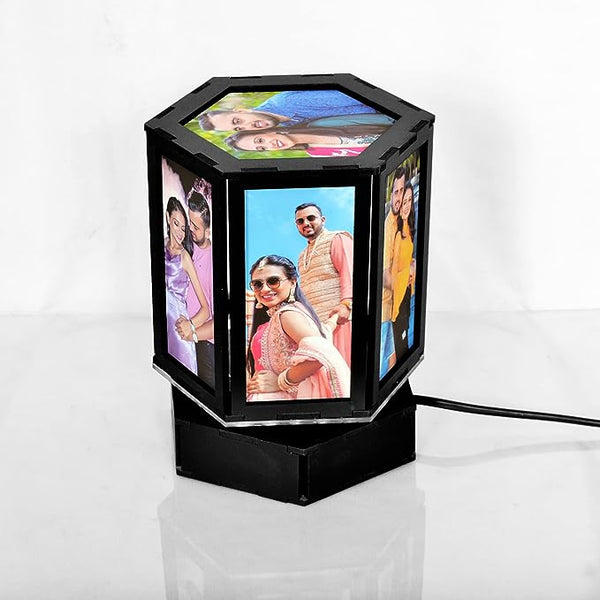 7 Photo Personalized Wooden Rotating LED Lamp for Gifts on Birthday, Anniversary, Wedding, Womens Day, Friendship Day (5 x 7 Inches) HEARTSLY