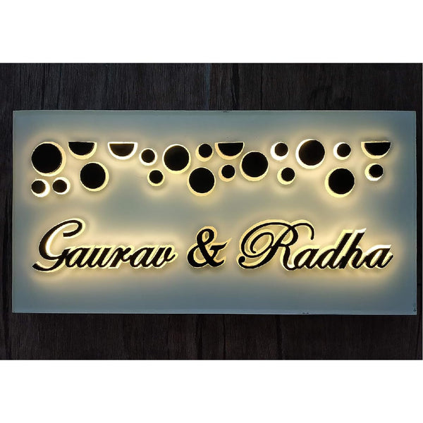 Personalized LED Light Glow Name Plate for Home Entrance | Black & White Acrylic Board