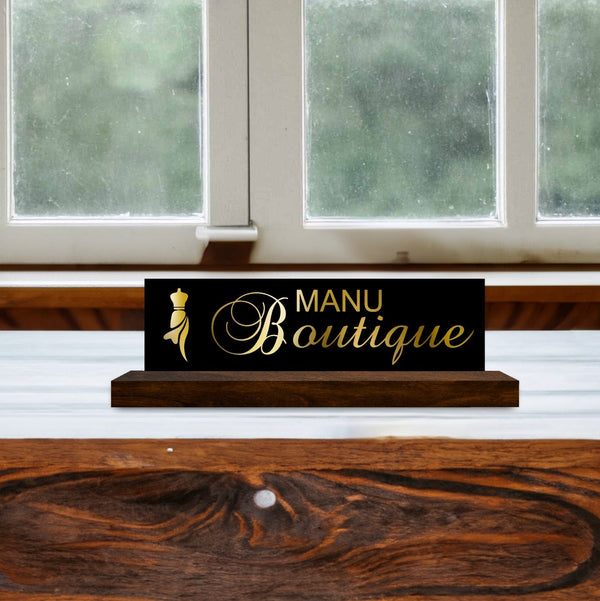 Acrylic Office Desk Name plate  With wooden stand for Boutique HEARTSLY