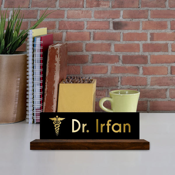 Acrylic Office Desk Name plate  With wooden stand for Doctor HEARTSLY