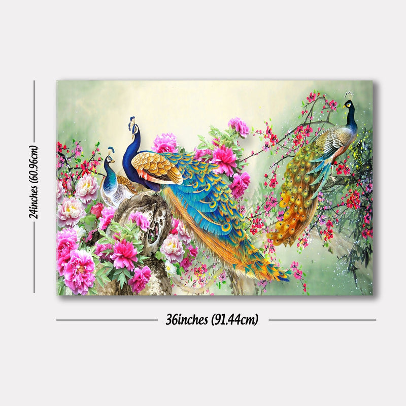 Beautiful Pair of Peacock Canvas Wall Painting HEARTSLY