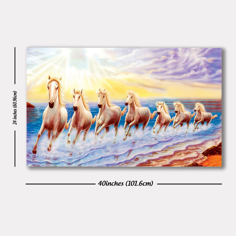 Beautiful White Seven Running Horse Premium Canvas Wall Painting HEARTSLY