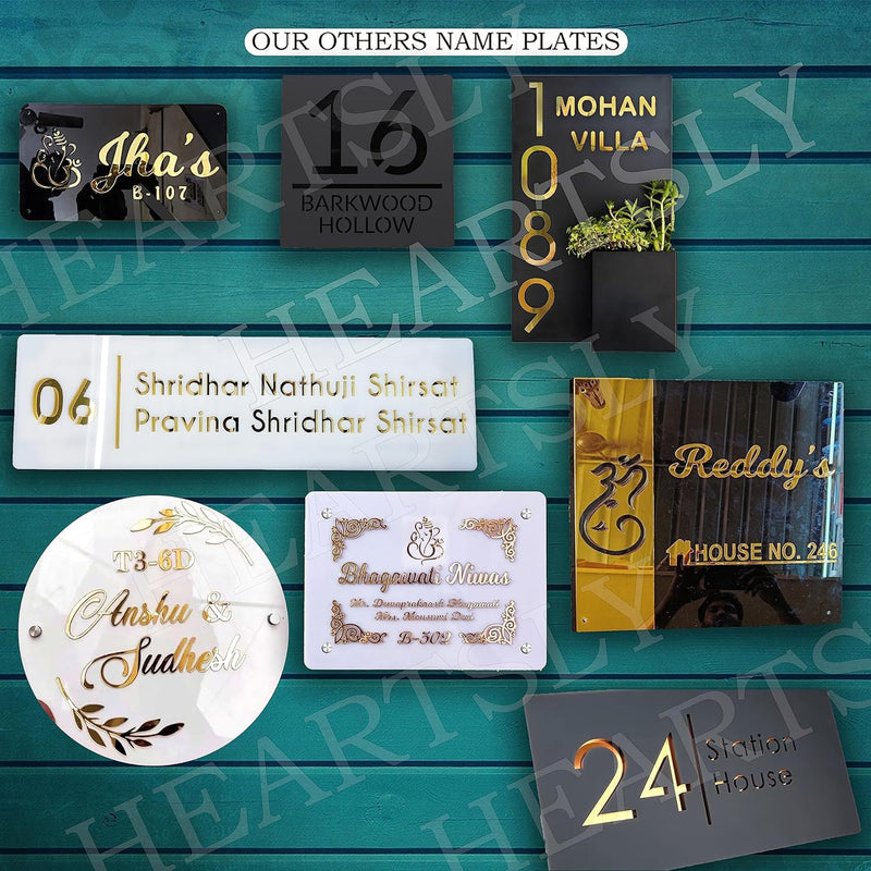 Customized White and Golden Acrylic Board for House Office Flat Door Decoration Name Plate
