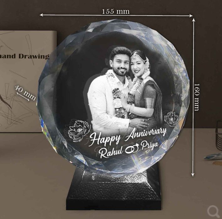 Crafting the Perfect Round Shape 3D Crystal Photo Gift for Your Birthday Anniversary 155x160x40 mm With LED Base HEARTSLY