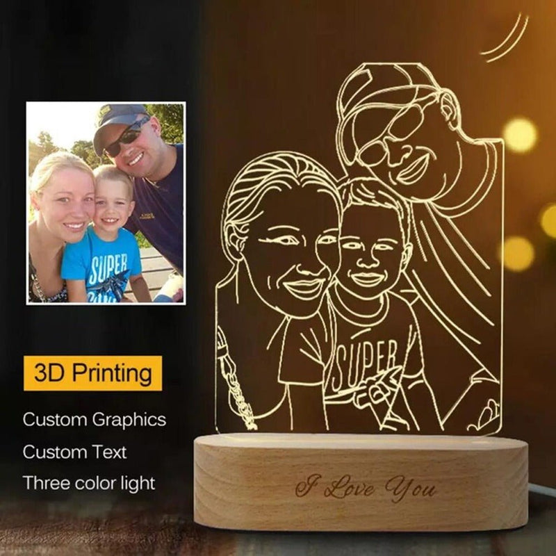 Custom Acrylic 3D Lamp with Line Art & Color-Changing LEDs HEARTSLY