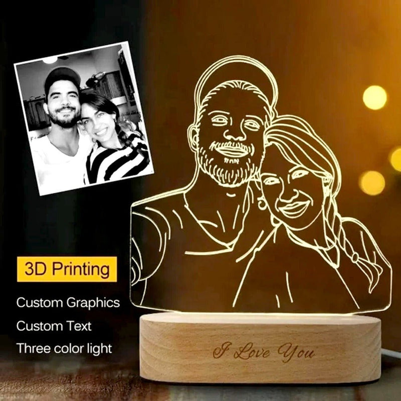 Custom Acrylic 3D Lamp with Line Art & Color-Changing LEDs HEARTSLY
