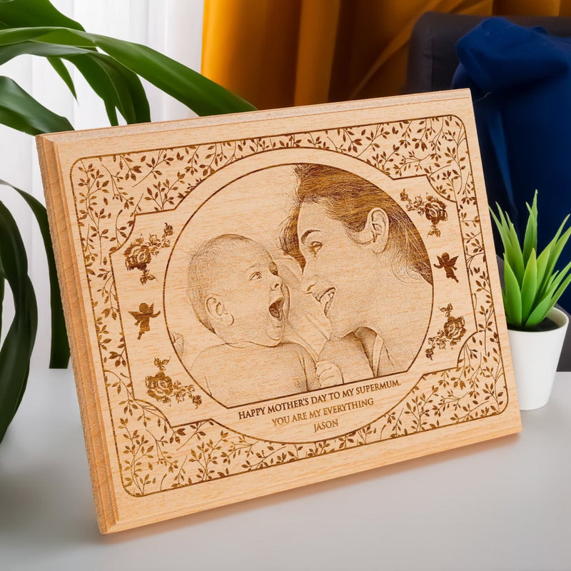 Custom Engraved Wood Photo as Gift for Her. Personalized Photo on Wood as Anniversary Gifts. Laser Engraved Wooden Photo Gift for Couples. HEARTSLY