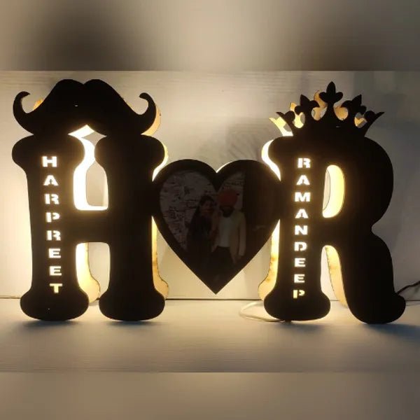 Customized A To Z Alphabet Big Wooden Name Board With Photo , Sigle & Multicolor Led And Remote HEARTSLY