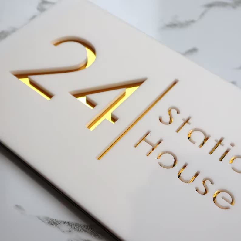 Customized Acrylic White Board with Golden Acrylic for House Office Flat Door Decoration HEARTSLY