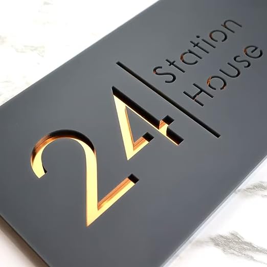 Customized Designer Black Acrylic Board with Golden Acrylic for House Office Flat Door Decoration Entrance HEARTSLY