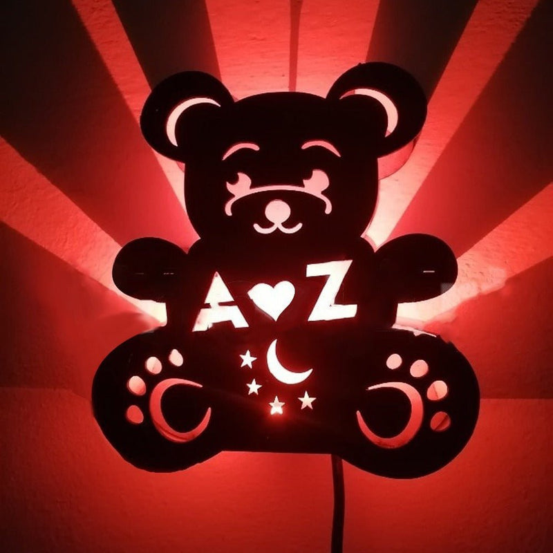 Customized Teddy Bear Name Board With Sigle & Multicolor Led And Remote HEARTSLY