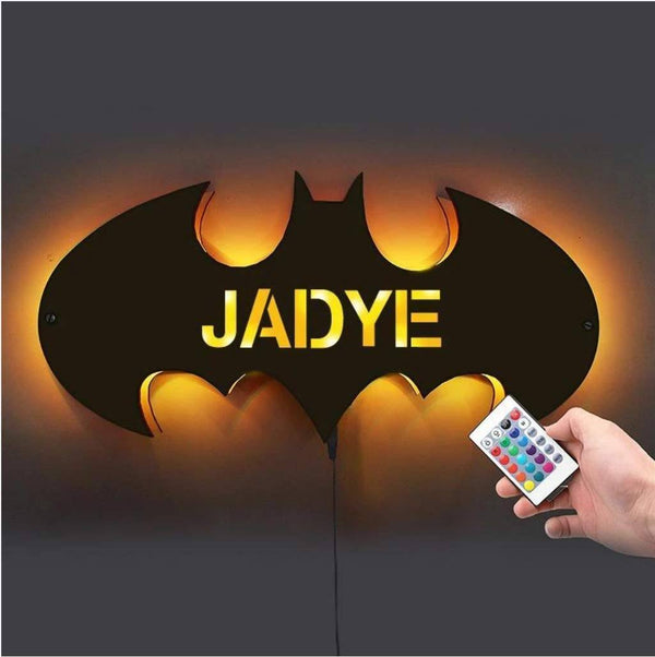 Customized Wooden BATMAN Frame With Your Name Multicolor Led And Remote HEARTSLY