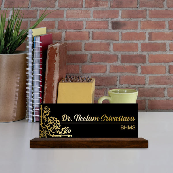 Desktop Acrylic Desk Name plate With wooden stand for Doctor HEARTSLY