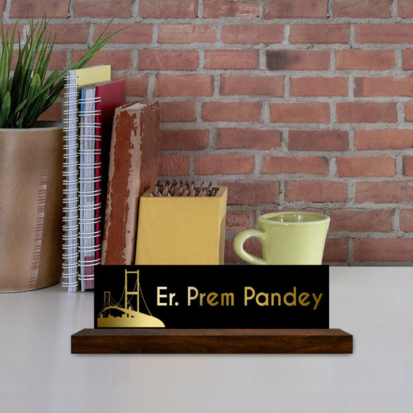 Desktop Acrylic Desk Name plate With wooden stand for Engineer HEARTSLY