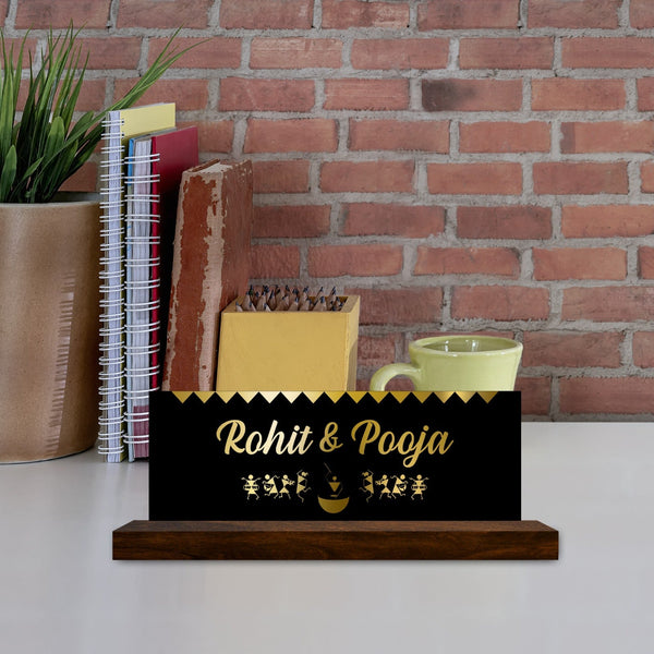 Desktop Acrylic Desk Name plate With wooden stand for house HEARTSLY
