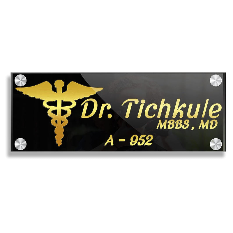 Doctors Customized Acrylic Board with Golden Acrylic for House Office Flat Door Decoration HEARTSLY