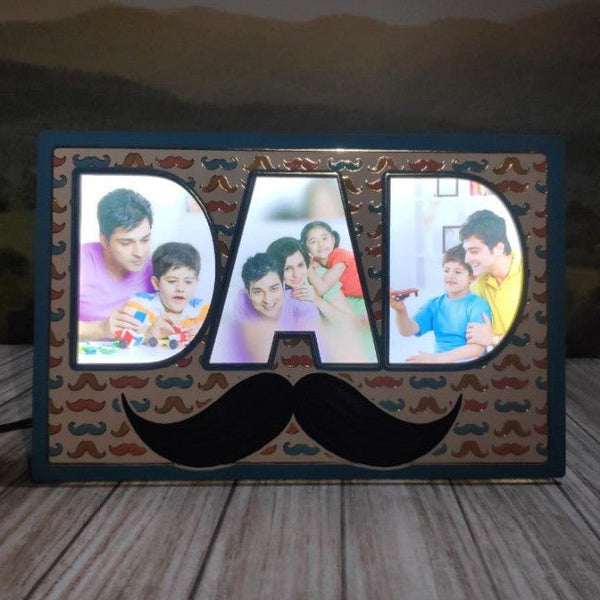 Fathers Day Theme LED Glowing Photo Frame ( 6*8 INCH ) || Exclusive Golden Work LED Frames HEARTSLY