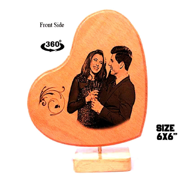 Heart Shaped Engraved Wooden Photo Frame 360 degree Rotation , Both side engraved HEARTSLY