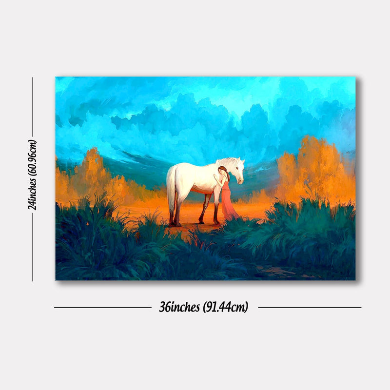 Horses Grazing  at Meadow  Premium Canvas Wall Painting HEARTSLY
