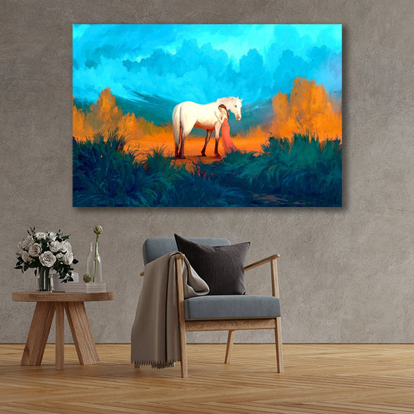 Horses Grazing  at Meadow  Premium Canvas Wall Painting HEARTSLY