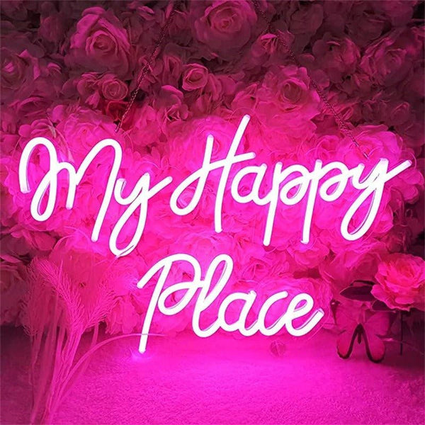Light up any room with our 'My Happy Place' neon sign. Perfect for adding a pop of color and a dash of happiness to your personal space. HEARTSLY