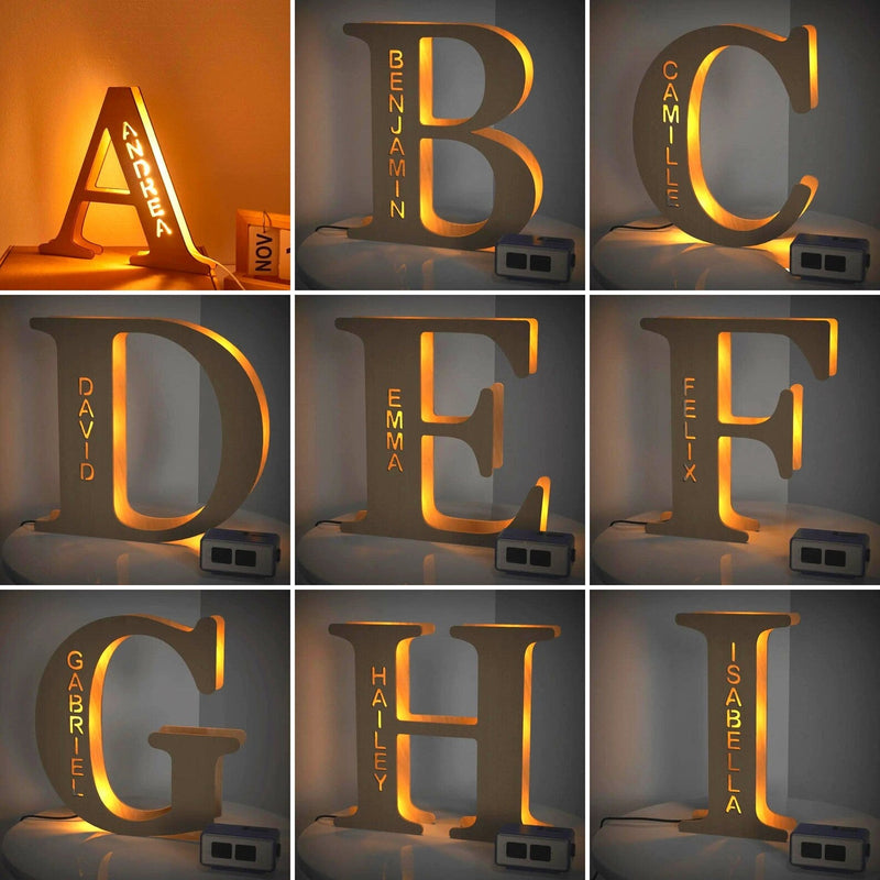 MDF Kids Signs with Name, Personalized Name Letter Sign Night Light Nursery Decor, Kids Signs Room, Kids Birthday Gift, Kids Lamp, Bedroom Decor HEARTSLY