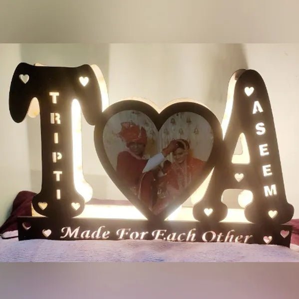 Multicolor LED Name Board - Wooden, A-Z, with Photo & Remote HEARTSLY