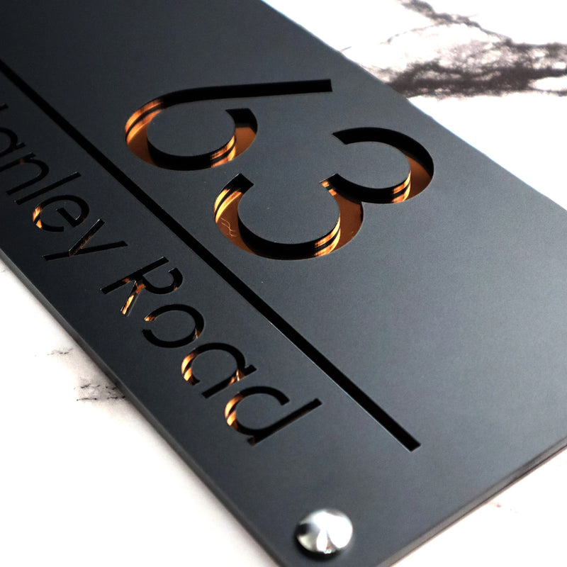 Personalized Modern Name Plates for Home Entrance | Customized Black Matte & Gold Acrylic Board for House Office Flat Door Signage