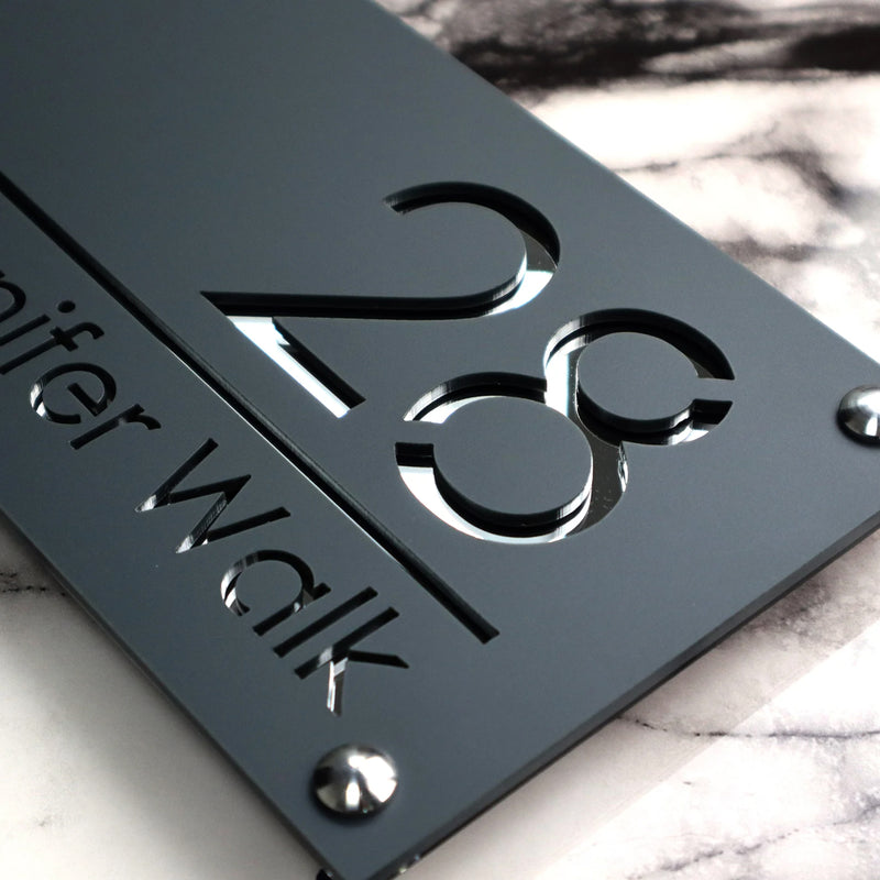 Personalized Modern Name Plates for Home Entrance | Customized Black Matte & Silver Acrylic Board for House Office Flat Door Signage