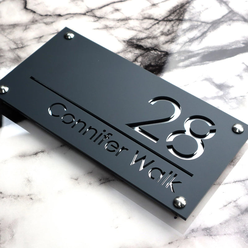 Personalized Modern Name Plates for Home Entrance | Customized Black Matte & Silver Acrylic Board for House Office Flat Door Signage