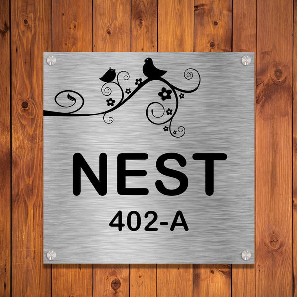 Nest Stainless Steel Name Plates for Home Entrance ( 12 INCH x 12 INCH ) 2mm Thickness Steel plate HEARTSLY