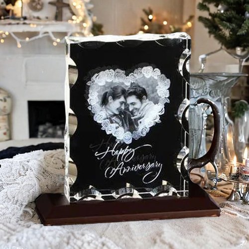 Personalised 3D Crystal Photo Gift for Birthday Anniversary Couples  120x150x30 mm With LED Base HEARTSLY