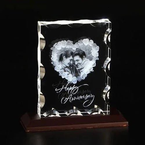 Personalised 3D Crystal Photo Gift for Birthday Anniversary Couples  120x150x30 mm With LED Base HEARTSLY