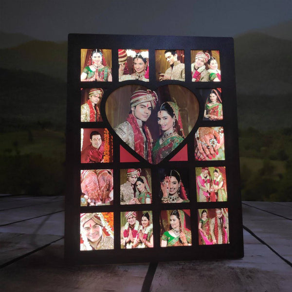 Personalised LED Collage Frame (Centre Heart with squares) ( 8*11 INCH ) HEARTSLY