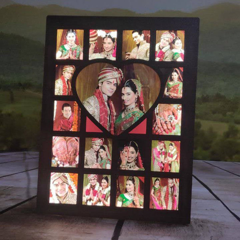 Personalised LED Collage Frame (Centre Heart with squares) ( 8*11 INCH ) HEARTSLY
