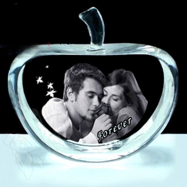 Personalized 3D Apple Crystal Photo Gift for Birthday Anniversary Couples With LED Base 70*35*40mm With LED Base HEARTSLY