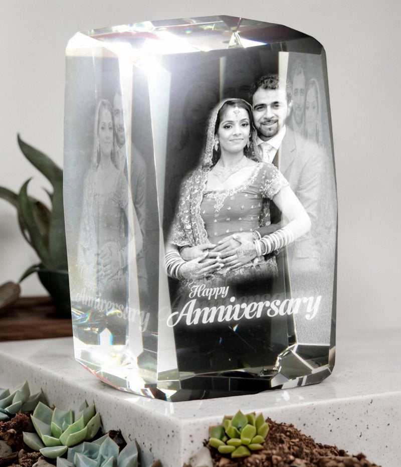 Personalized 3D Crystal Photo Gift for Birthday Anniversary Couples  70*70*120mm With LED Base HEARTSLY