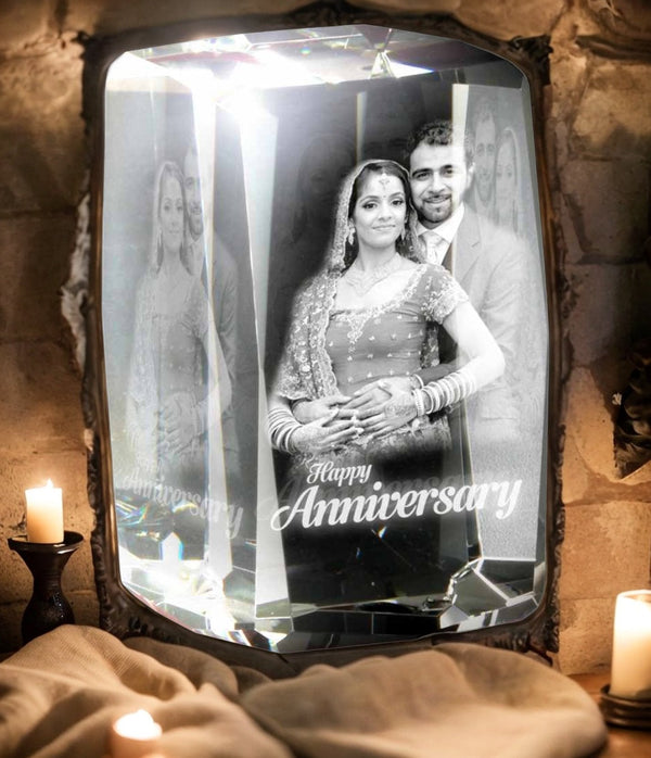 Personalized 3D Crystal Photo Gift for Birthday Anniversary Couples  70*70*120mm With LED Base HEARTSLY