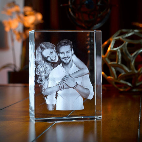 Personalized 3D Crystal Photo Gift for Birthday Anniversary Couples  80x90x60mm With LED Base HEARTSLY