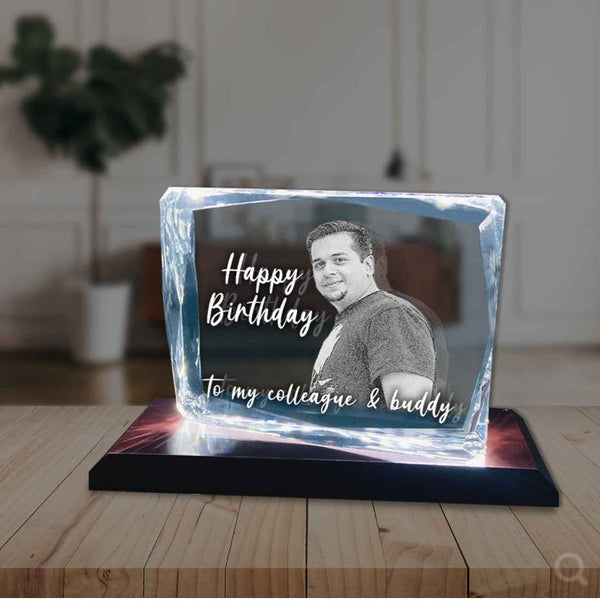 Personalized 3D Crystal Photo Gift for Birthday Anniversary Couples Size 100*130*25mm With LED Base HEARTSLY