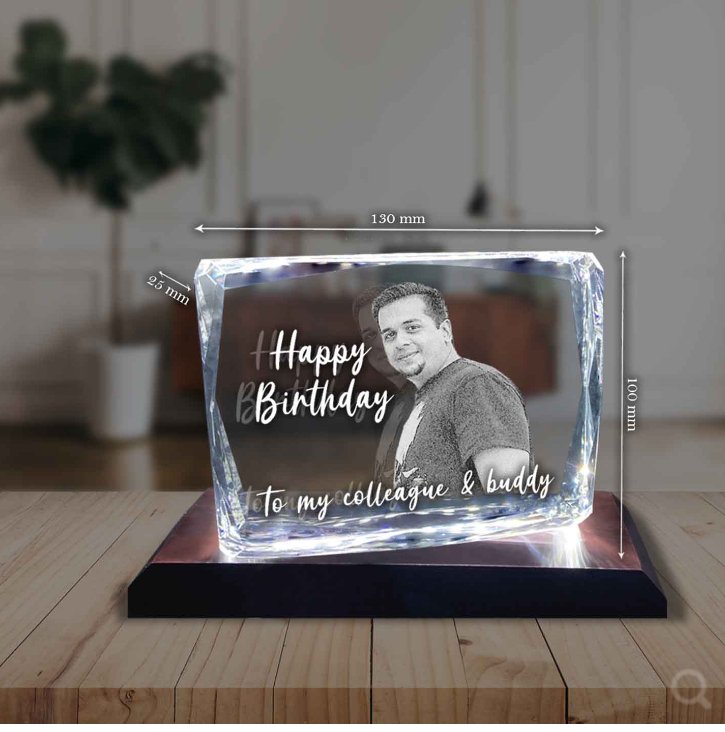 Personalized 3D Crystal Photo Gift for Birthday Anniversary Couples Size 100*130*25mm With LED Base HEARTSLY