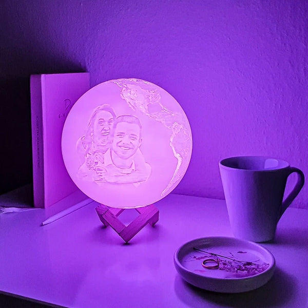 Personalized 3D Earth Lamp Comes with 16 color LED & a premium quality Wooden Base || 14cm Dia HEARTSLY