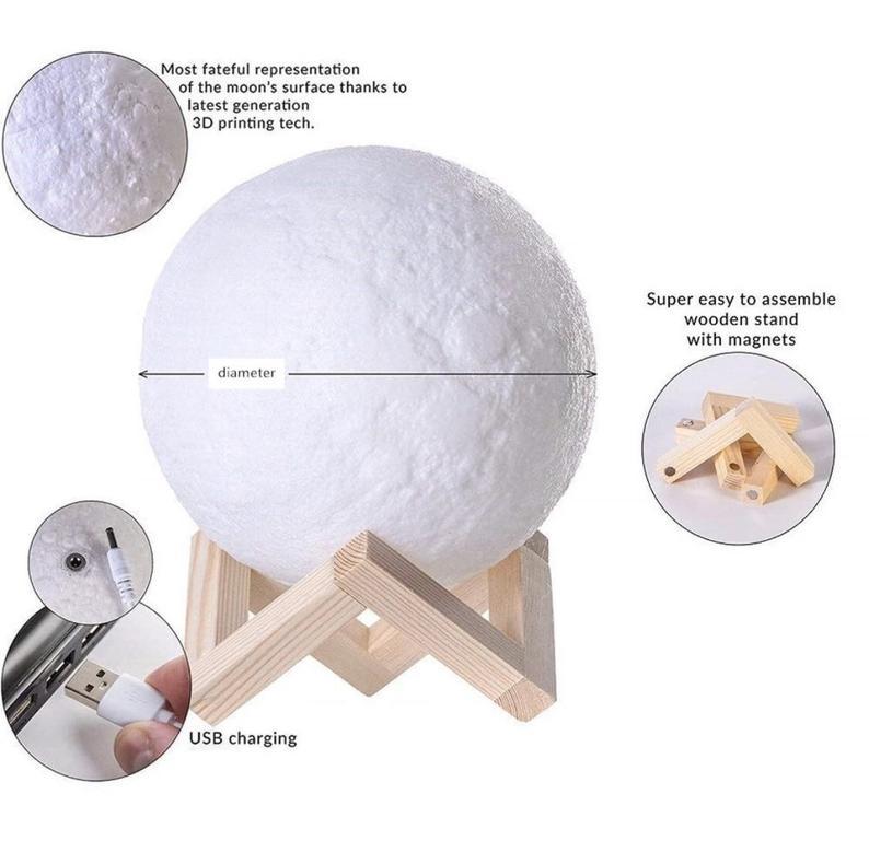 Personalized 3D Moon Lamp Comes with 16 color LED & a premium quality Rotating Base || 14cm Dia HEARTSLY