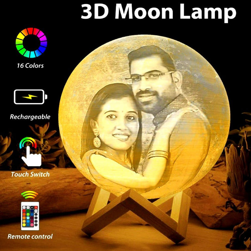 Personalized 3D Moon Lamp Comes with 16 color LED & a premium quality Wooden Base || 14cm Dia HEARTSLY