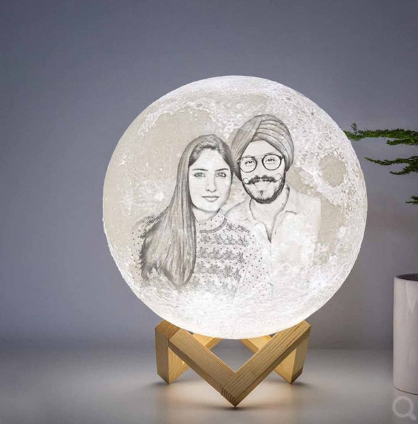 Personalized 3D Moon Lamp Comes with 3 color Touch LED & a premium quality Wooden Base || 14cm Dia HEARTSLY