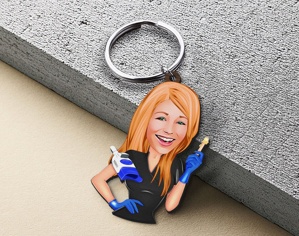 Personalized Caricature Wooden Keychain Design 13 HEARTSLY