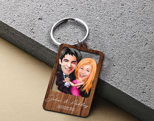 Personalized Caricature Wooden Keychain Design 3 HEARTSLY
