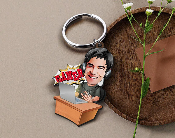 Personalized Caricature Wooden Keychain Design 32 HEARTSLY