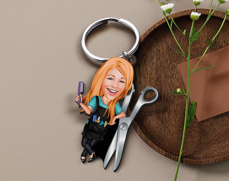 Personalized Caricature Wooden Keychain Design 35