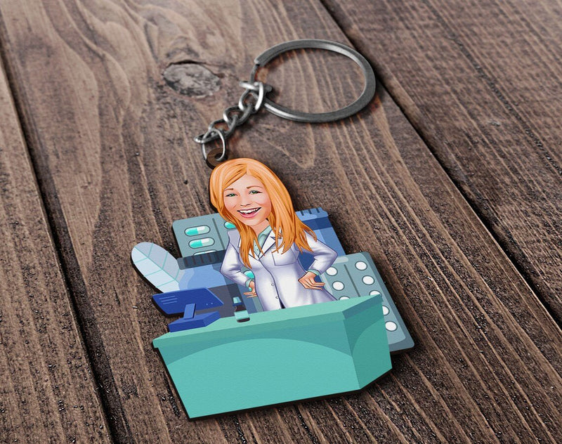 Personalized Caricature Wooden Keychain Design 39 HEARTSLY